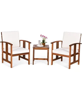 3PC Solid Wood Outdoor Patio Sofa Furniture Set-White