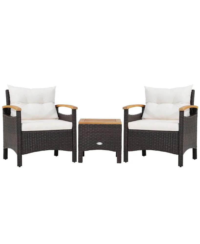 Vebreda 3 Pieces Patio Rattan Furniture Set with Removable Cushion