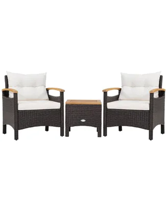 Sugift 3 Pieces Patio Rattan Furniture Set with Removable Cushion