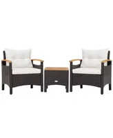 Vebreda 3 Pieces Patio Rattan Furniture Set with Removable Cushion