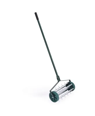 18 Inch Rolling Lawn Aerator with Anti-slip Handle and Tine Spikes