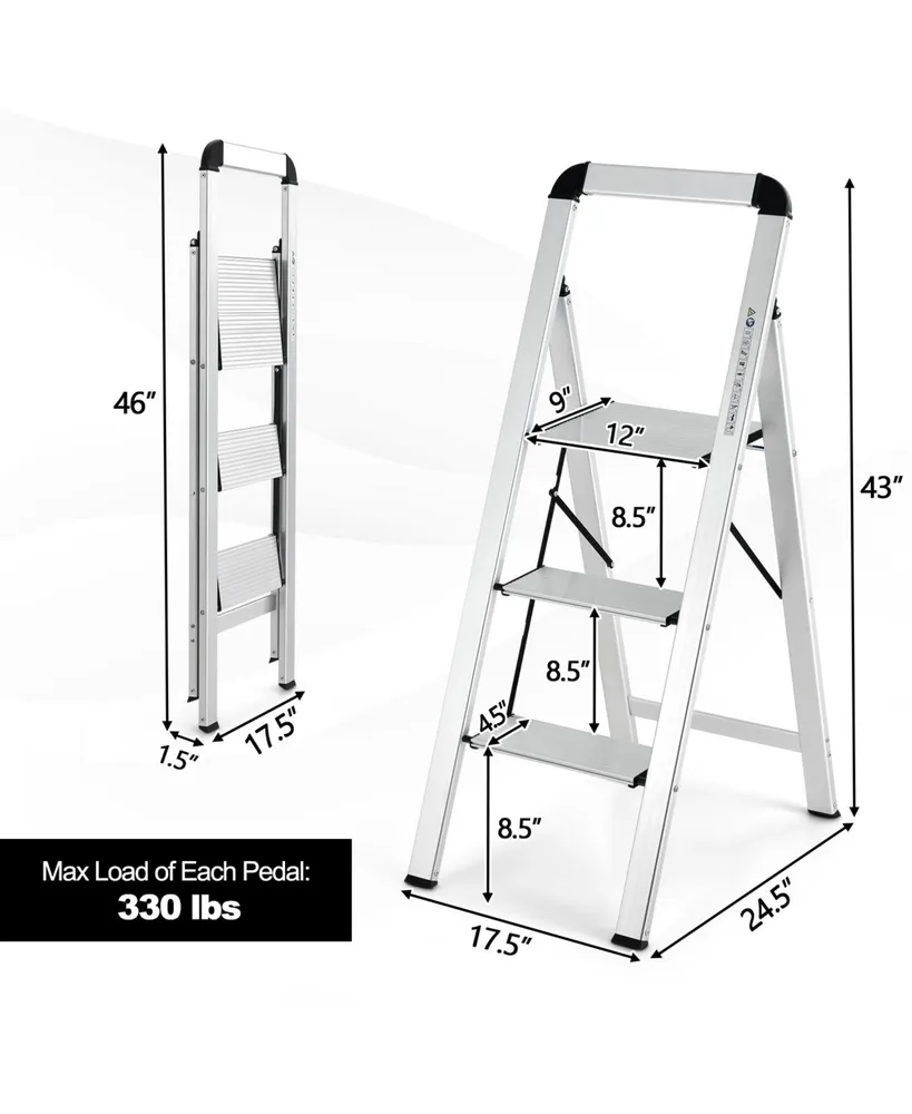 Sugift 3-Step Ladder Aluminum Folding Step Stool with Non-Slip Pedal and Footpads