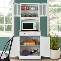 Sugift Kitchen Pantry Cabinet with Wood Top and Hutch