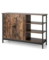 Industrial Kitchen Storage Cabinet with Open Shelves-Rustic Brown