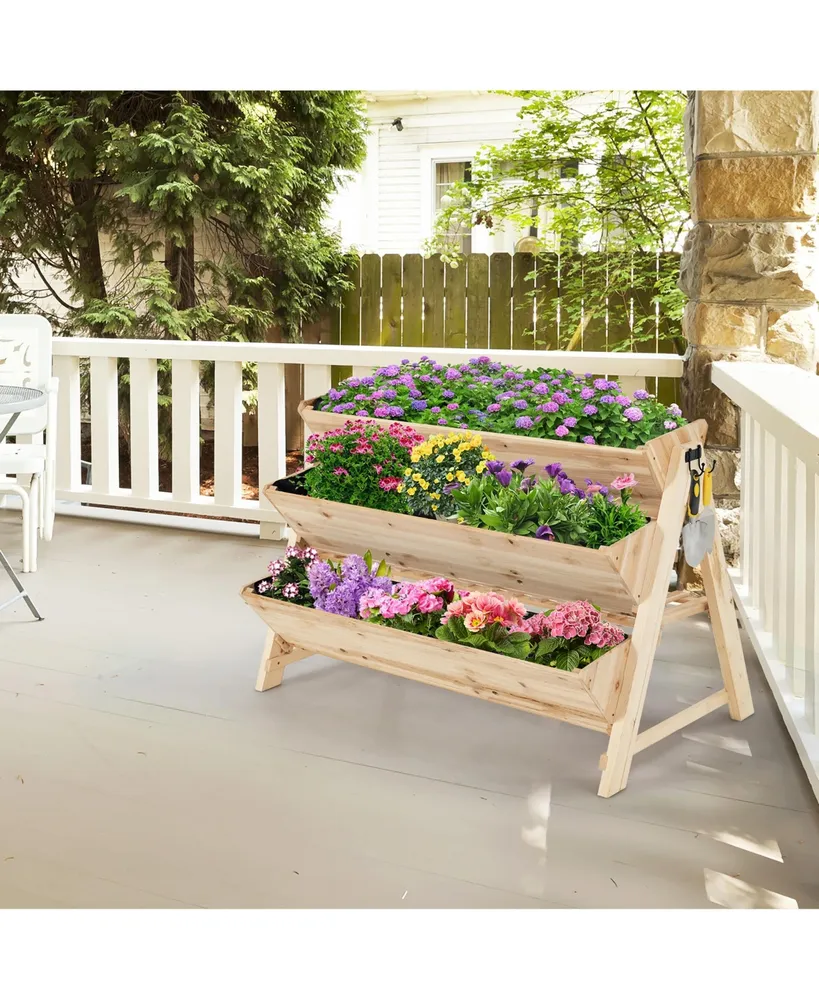 3 Tier Wooden Vertical Raised Garden Bed with Storage Shelf