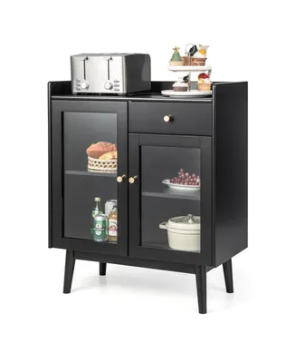 Kitchen Buffet Sideboard with 2 Tempered Glass Doors and Drawer