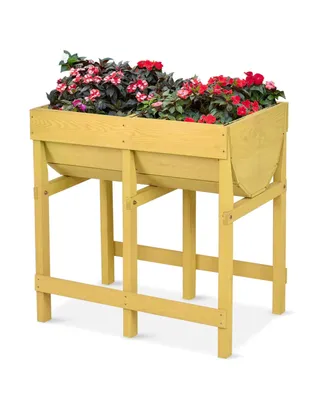 Sugift Raised Wooden Planter Vegetable Flower Bed with Liner