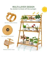 Sugift 3-Tier Bamboo Foldable Plant Stand with Display Shelf Rack