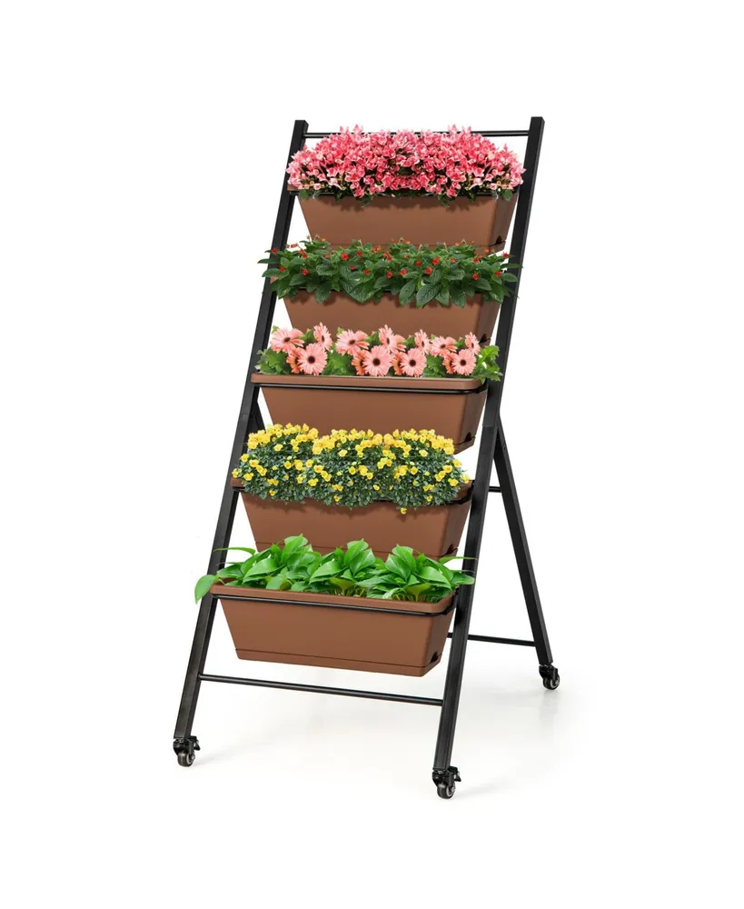 Sugift 5-Tier Vertical Raised Garden Bed with Wheels and Container Boxes