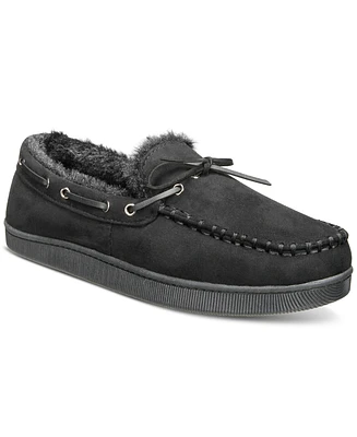 Club Room Men's Faux-Suede Moccasin Slippers with Faux-Fur Lining, Created for Macy's