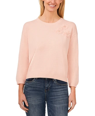 CeCe Women's Embellished Embroidered 3/4-Sleeve Sweater