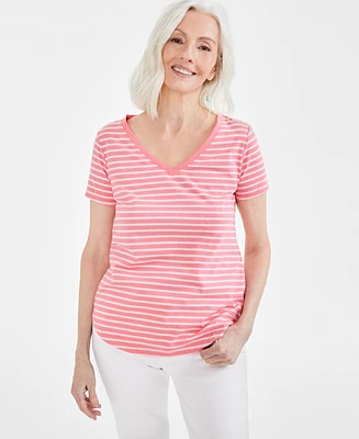 Style & Co Women's Striped Knit V-Neck T-Shirt, Created for Macy's