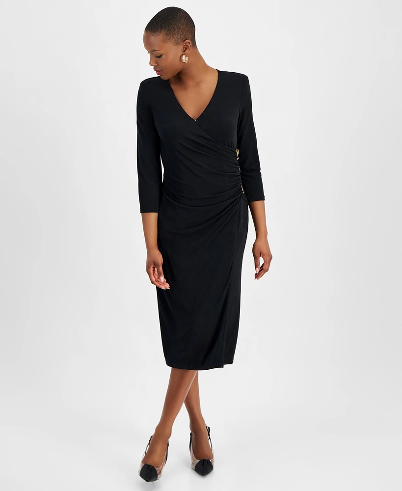 I.n.c. International Concepts Petite Surplice-Neck Faux-Wrap Dress, Created for Macy's