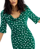 Connected Women's Polka-Dot Drape-Neck Sheath Dress