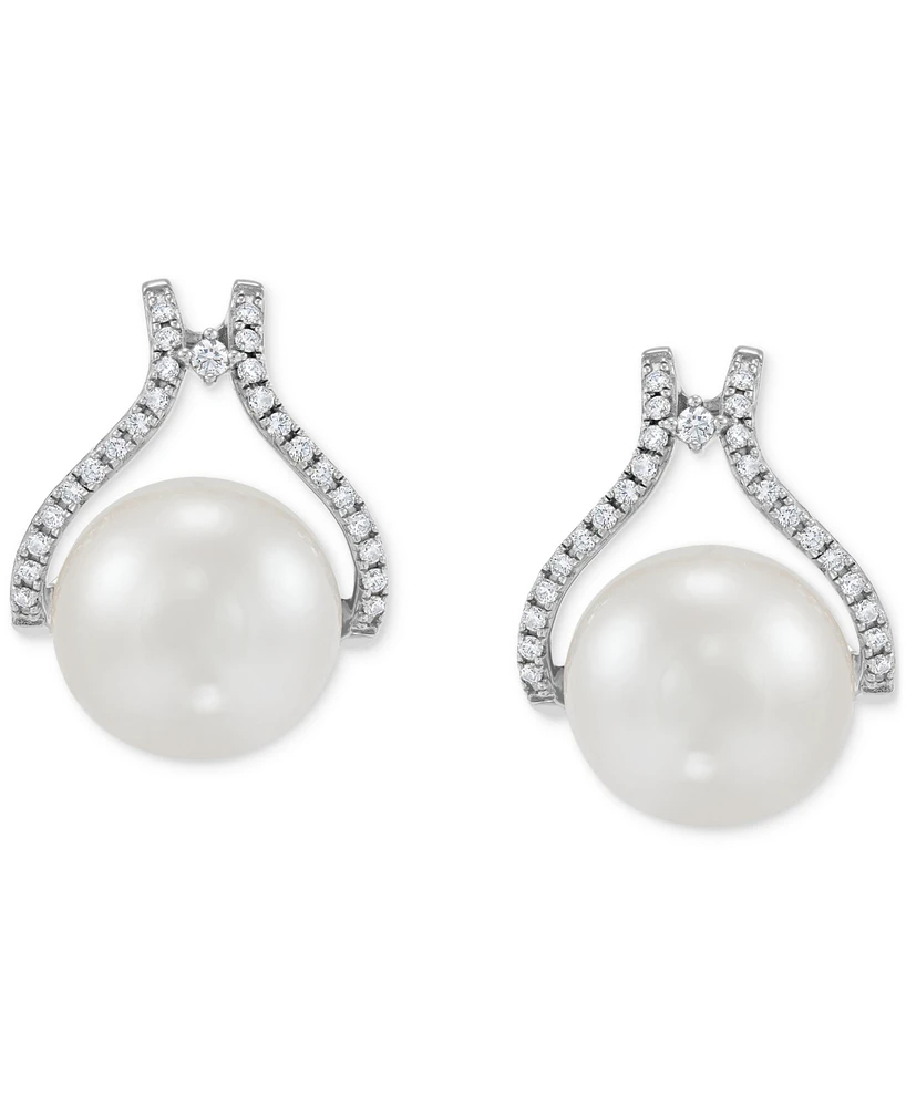 Honora Cultured Natural Ming Pearl (12mm) & Diamond (1/3 ct. t.w.) Drop Earrings in 14k Rose Gold (Also in Cultured White Ming Pearl)