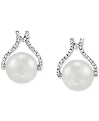 Honora Cultured Natural Ming Pearl (12mm) & Diamond (1/3 ct. t.w.) Drop Earrings 14k Rose Gold (Also White Pearl)