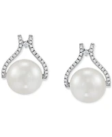 Honora Cultured Natural Ming Pearl (12mm) & Diamond (1/3 ct. t.w.) Drop Earrings 14k Rose Gold (Also White Pearl)