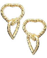 Textured Double Heart Interlocking Link Drop Earrings in 10k Gold