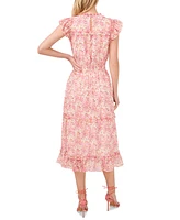 CeCe Women's Flutter Sleeve Smocked Waist Midi Dress