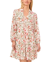 CeCe Women's Floral Tie Neck Long Sleeve Baby Doll Tiered Dress