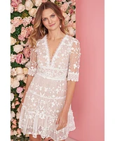 Adrianna Papell Women's V-Neck Lace Embroidery Dress