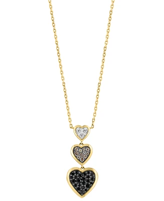 Effy Multicolor Diamond Triple Heart Drop Pendant Necklace (3/8 ct. t.w.) in 14k Gold, 17" + 1" extender