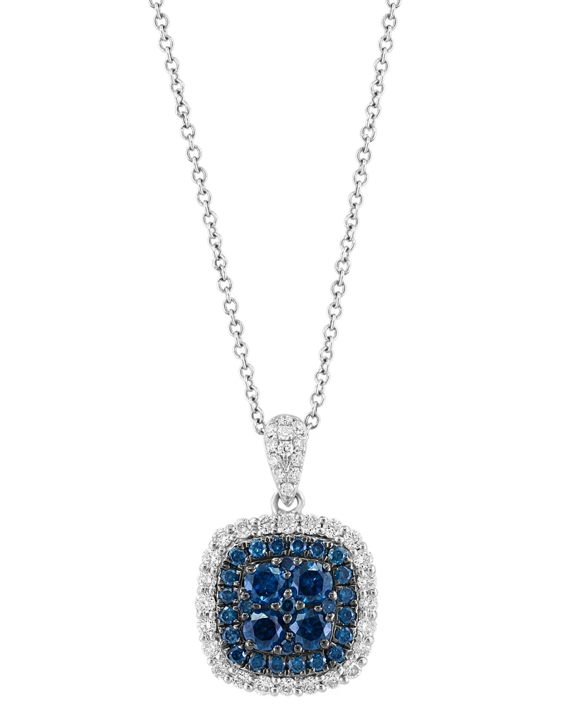 Effy Blue Diamond (5/8 ct. t.w.) & White Diamond (3/8 ct. t.w.) Halo 18" Pendant Necklace in 14k White Gold