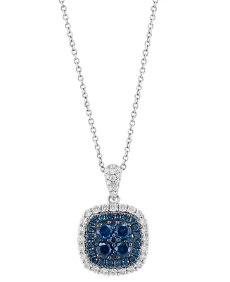 Effy Blue Diamond (5/8 ct. t.w.) & White Diamond (3/8 ct. t.w.) Halo 18" Pendant Necklace in 14k White Gold