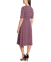 London Times Petite Printed Short-Sleeve Midi Dress