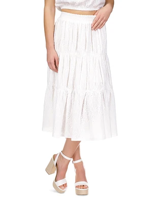 Michael Kors Women's Ruffled Tiered Eyelet Midi Skirt