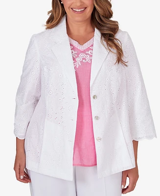 Alfred Dunner Plus Size Paradise Island Button Front Eyelet Jacket