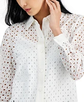 Anne Klein Women's Linen-Blend Eyelet Shirt