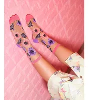 Sock Candy Women's Sunflower Butterfly Sheer Sock
