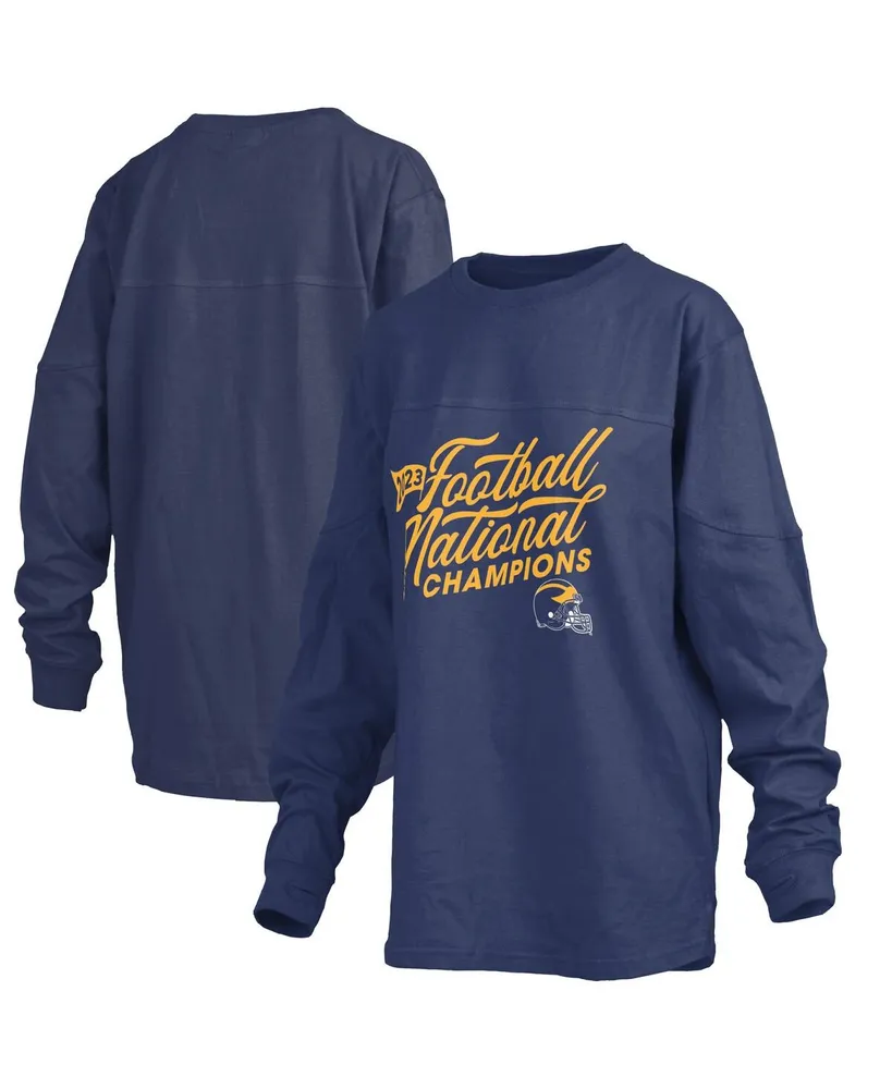 Women's Pressbox Navy Michigan Wolverines College Football Playoff 2023 National Champions The Big Shirt Oversized Long Sleeve T-shirt