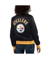 Women's Starter Black Pittsburgh Steelers Full Count Satin Full-Snap Varsity Jacket