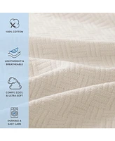 Arkwright Home Host & 100% Cotton Basketweave Blanket, Lightweight 300GSM, 5 Color Options, Full/Queen - 90x90