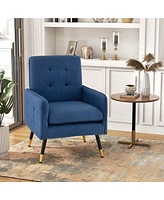Linen Fabric Accent Chair Modern Single Sofa Chair with Solid Metal Legs