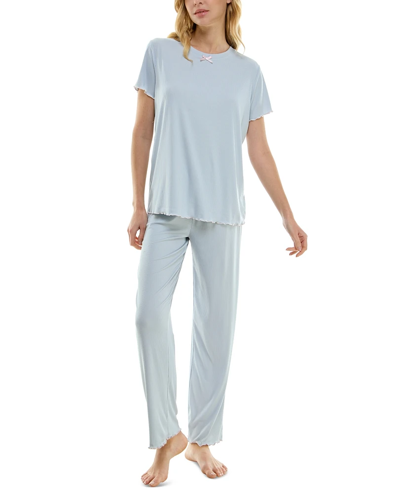 Derek Heart Women's 2-Pc. Ribbed Lettuce-Edge Pajamas Set