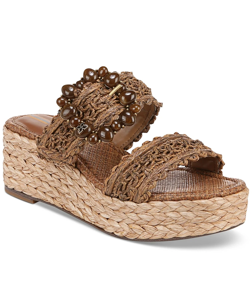 Sam Edelman Cadance Double Strap Raffia Wedge Platform Sandals