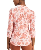 Jm Collection Petite Elena Floral V-Neck Top, Created for Macy's