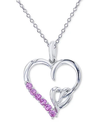 Lab Grown Pink Sapphire Double Heart 18" Pendant Necklace (1/3 ct. t.w.) in Sterling Silver