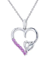 Lab Grown Pink Sapphire Double Heart 18" Pendant Necklace (1/3 ct. t.w.) in Sterling Silver
