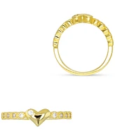 Cubic Zirconia Polished Heart Ring 14k Gold-Plated Sterling Silver