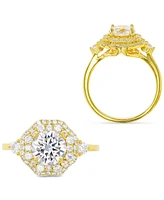 Cubic Zirconia Hexagon Halo Ring 14k Gold-Plated Sterling Silver