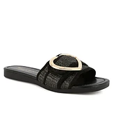 Juicy Couture Women's Zapphire Heart Buckle Slide Flat Sandals