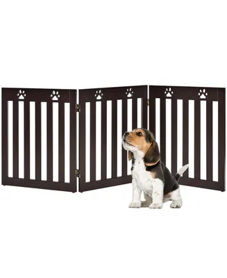 Sugift 24 Inch Folding Wooden Freestanding Dog Gate with 360° Flexible Hinge for Pet-Dark Brown