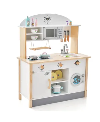 Wooden Pretend Kids Play Kitchen Set with Cooking Accessories