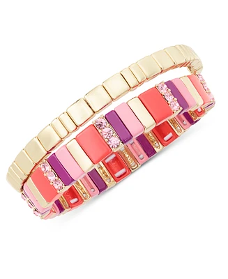 On 34th Gold-Tone 2-Pc. Set Pave & Multicolor Bar Stretch Bracelets, Created for Macy's