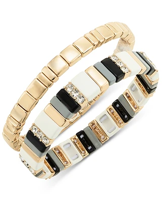 On 34th Gold-Tone 2-Pc. Set Pave & Multicolor Bar Stretch Bracelets, Created for Macy's