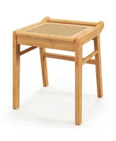 Bamboo Vanity Stool Rattan Top Ottoman Footrest for Living Room Bedroom